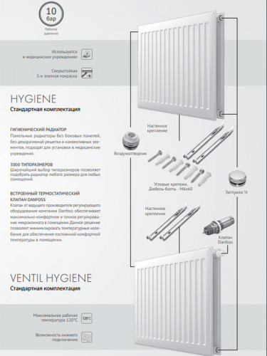 Стальной панельный радиатор Тип 10 Royal Thermo HYGIENE 10-500-2100