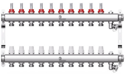 Коллекторная группа Wester 1"-3/4 в сборе с расходомерами на 10 выходов
