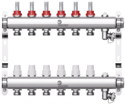Коллекторная группа Wester 1"-3/4 в сборе с расходомерами на 6 выходов