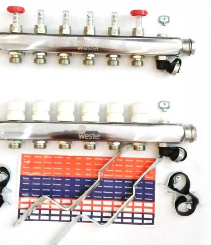 Коллекторная группа Wester 1"-3/4 в сборе с расходомерами на 9 выходов